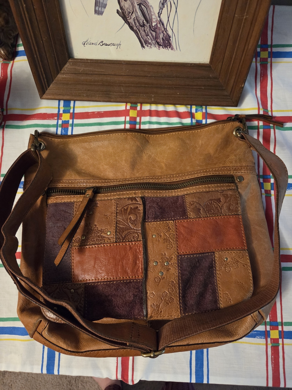 Fossil Tan and Brown Patchwork Leather Crossbody Bag - Picture 2 of 15